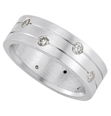 14K White Gold Flat Comfort Fit Men's Wedding Band with Satin Finish and  Diamonds (.70 ct. tw.)